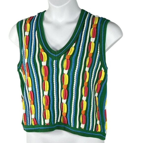 3D Colorful Rainbow Knit Vest Sweater Clothes S/M Tank Top VTG USA Artsy Retro - Picture 2 of 13
